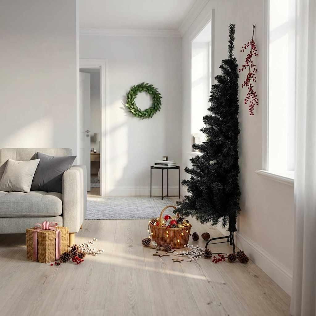 vidaXL Künstlicher Halb-Weihnachtsbaum mit Ständer Schwarz Produktbild 