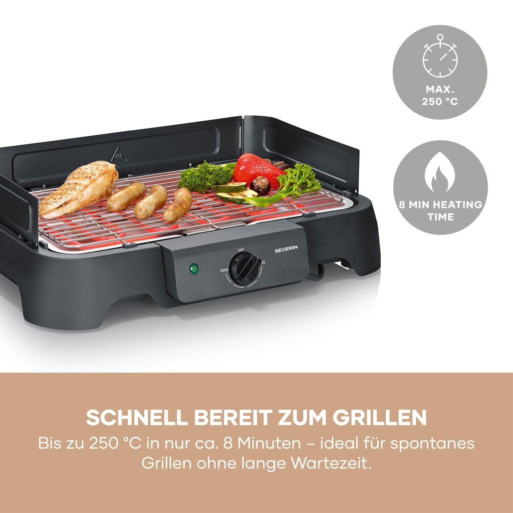 Severin Elektrogrill mit Edelstahl-Grillrost, Tischgrill