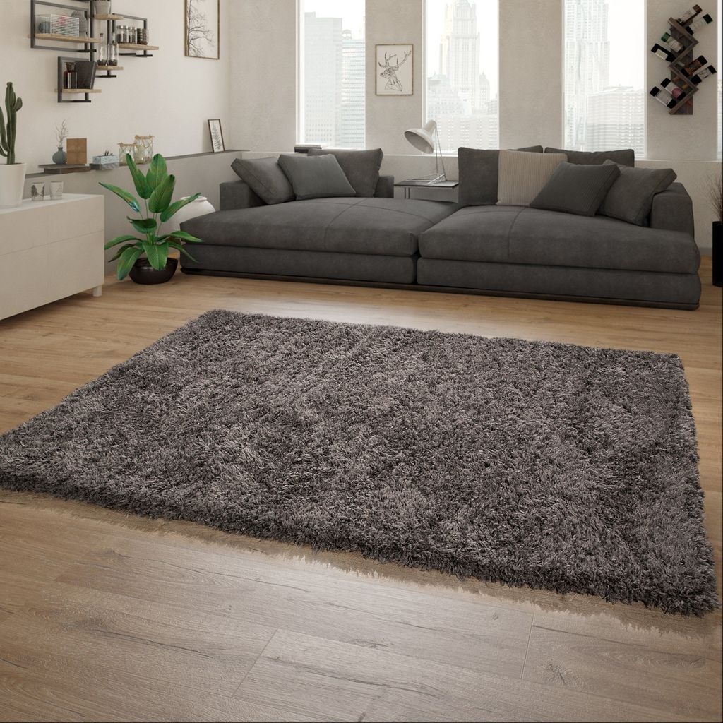 Hochflor Teppich Wohnzimmer Shaggy Langflor Modernes Einfarbiges Muster Grösse 80x150 cm