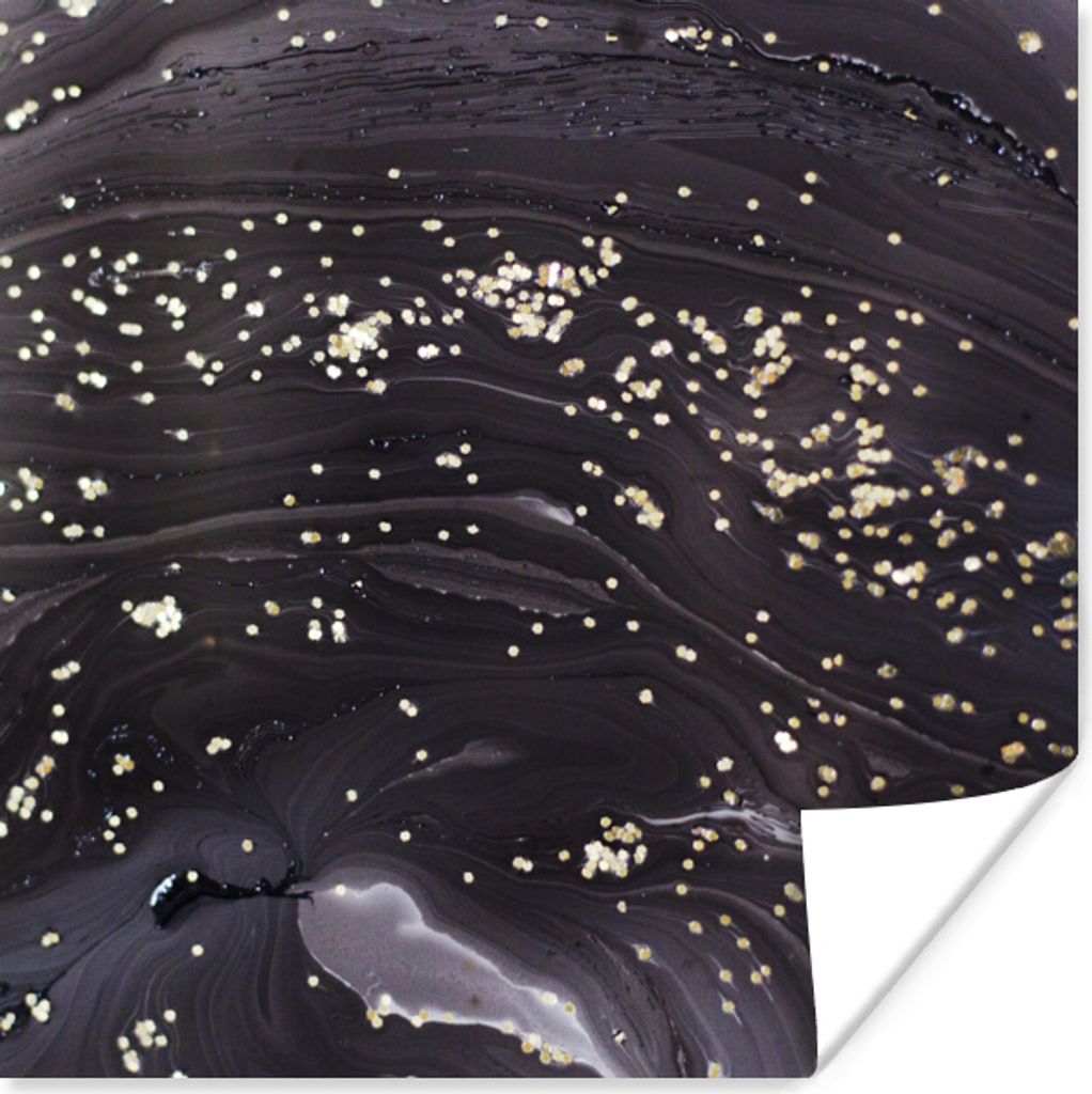 MuchoWow Poster Marmor - Schwarz - Gold - Grau 50x50 cm - Wohnzimmerdekoration