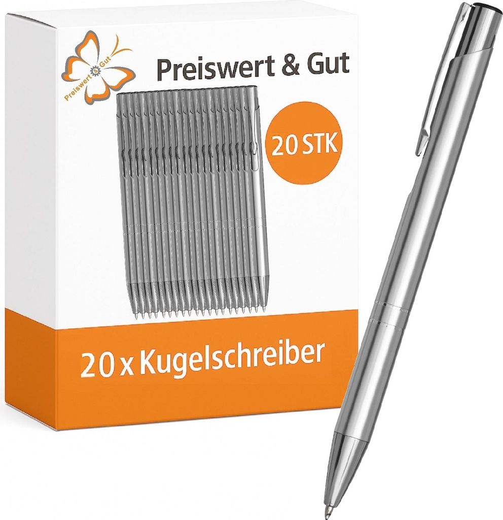 20x Kugelschreiber Hochwertig 13,7cm Aluminium blaue Tinte Produktbild 