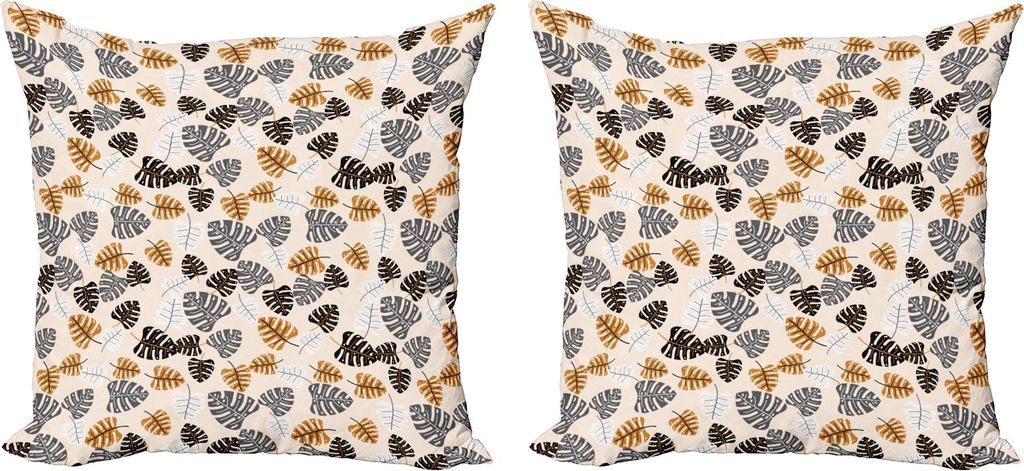 ABAKUHAUS Blätter Kissenbezug Set (2Stück), Silhouetten von Tropical Monstera Hawaiian Plantation, 40 x 40 cm, Champagne Mehrfarbig