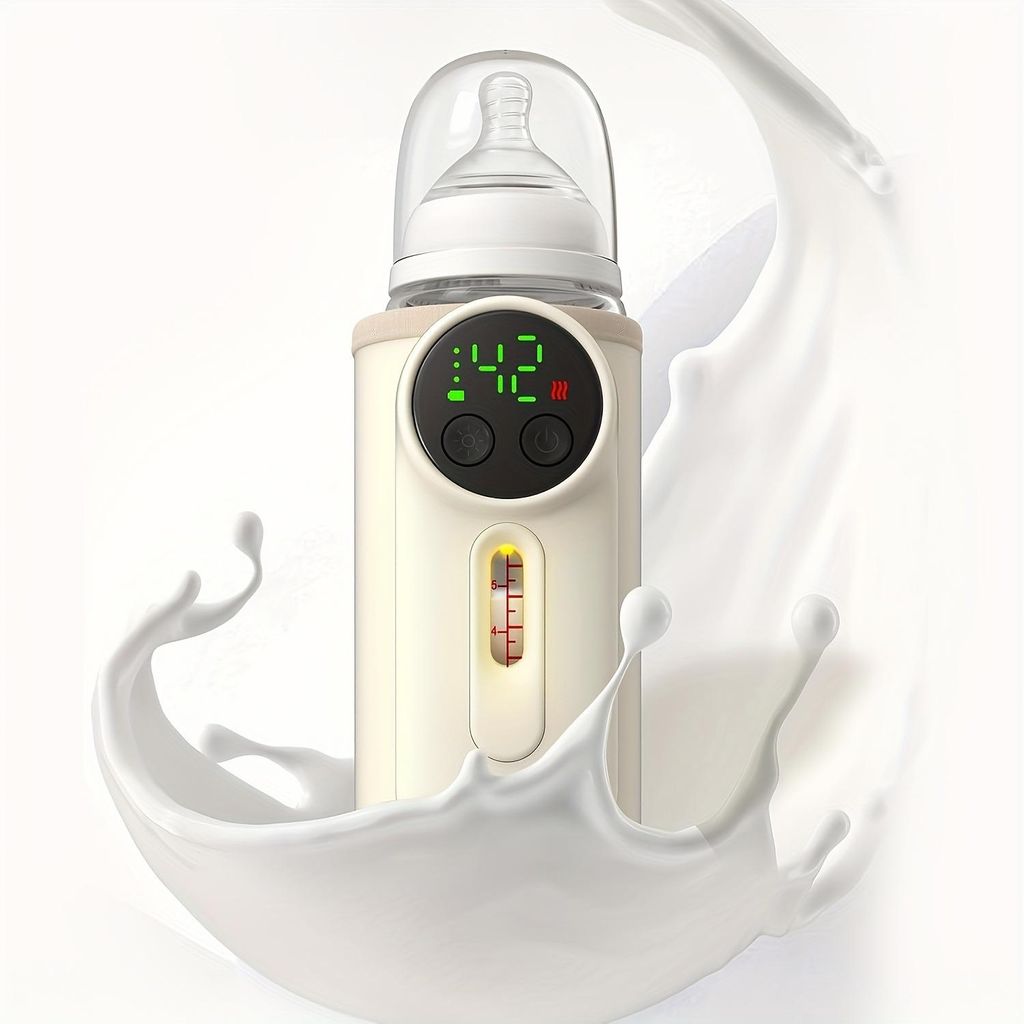 Zimilo Tragbarer Flaschenwärmer mit LED Display, USB-C Schnellladung, passend für 50–80 mm Babyflaschen, Temperaturkontrolle, Nachtlicht, Beige