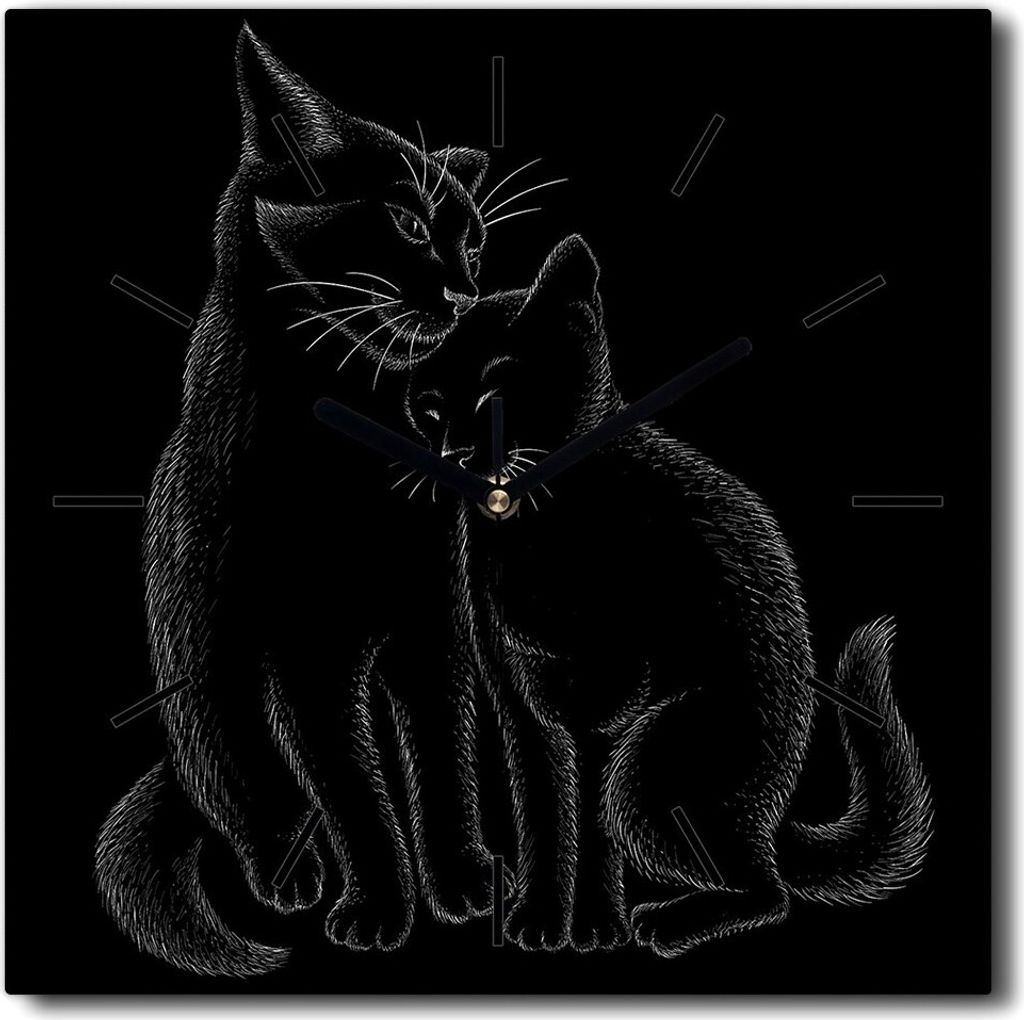 Coloray Uhr auf Leinwand 30x30 cm Wand Uhr Dekoration Wohnzimmer Segeltuch schwarze Hände -Katze Liebe Tattoo.