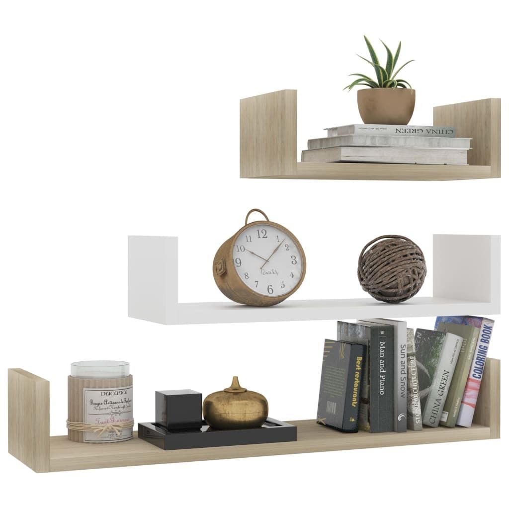 "im Sonderangebot"Wandregal , 3er Set - Schweberegal schlichte Design - Hängeregal - Weiß und Sonoma-Eiche Holzwerkstoff DEMöbel 3855265