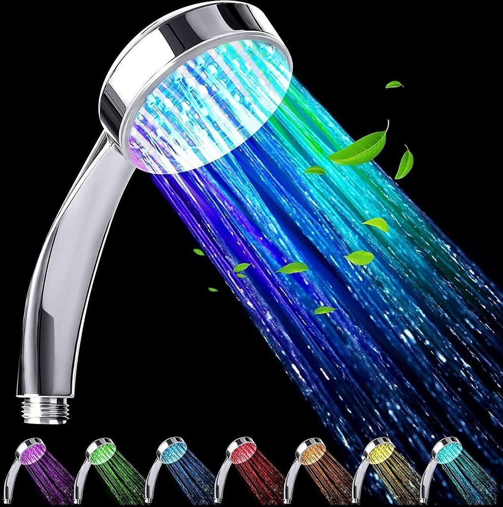 LED-Duschkopf, beleuchteter Duschkopf, Farbduschkopf, LED-Handbrause, automatischer Wechsel in 7 Farben, Universal, Chrom
