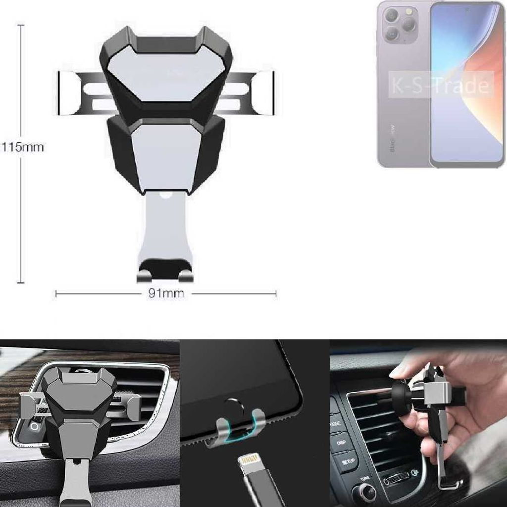 K-S-Trade Lüftungshalterung kompatibel mit Blackview A96 kompakte Handy-Halterung Lüftungsschlitz Lüftungsgitter Autohalterung KFZ Auto-Halterung