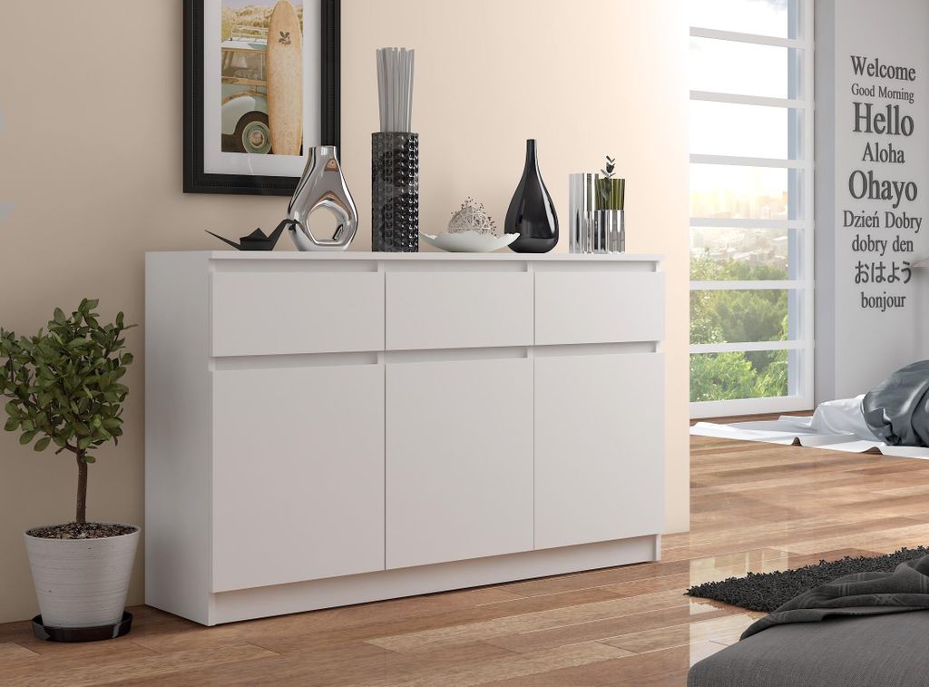 Kommode – Sideboard – Schubladenkommode – 138 cm – Weiß Produktbild 