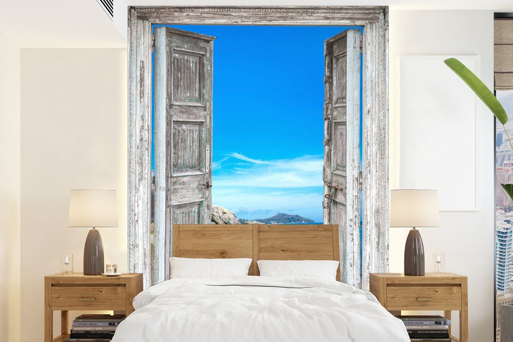 MuchoWow Fototapete für Wohnzimmer oder Schlafzimmer Wandtapete Vinyl Motivtapete Strand - Tropisch - Sommer - Blick - Meer - 205x280 cm - Wandbild