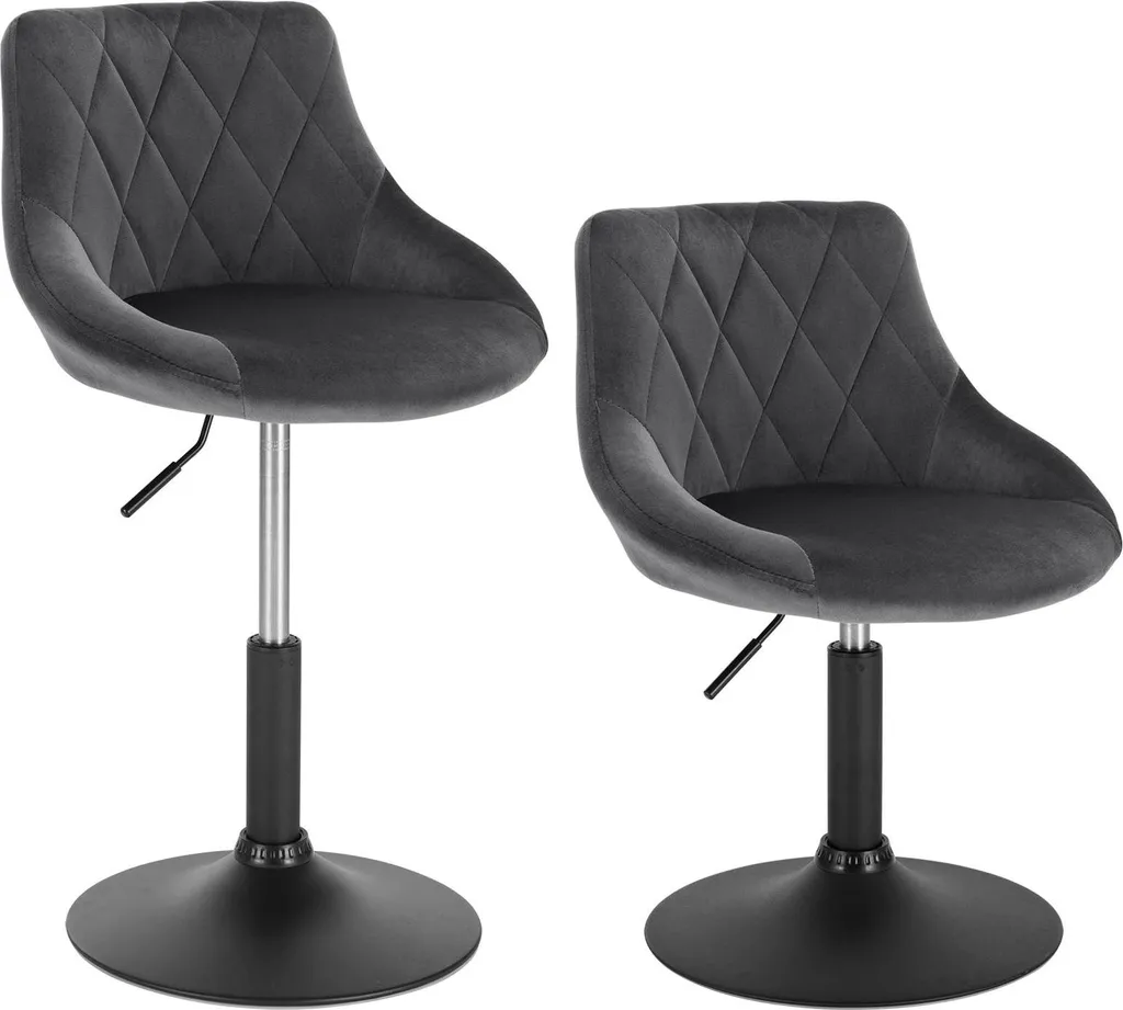 Tabouret de Bar Réglable en Velours Gris Foncé avec Dossier Confort
