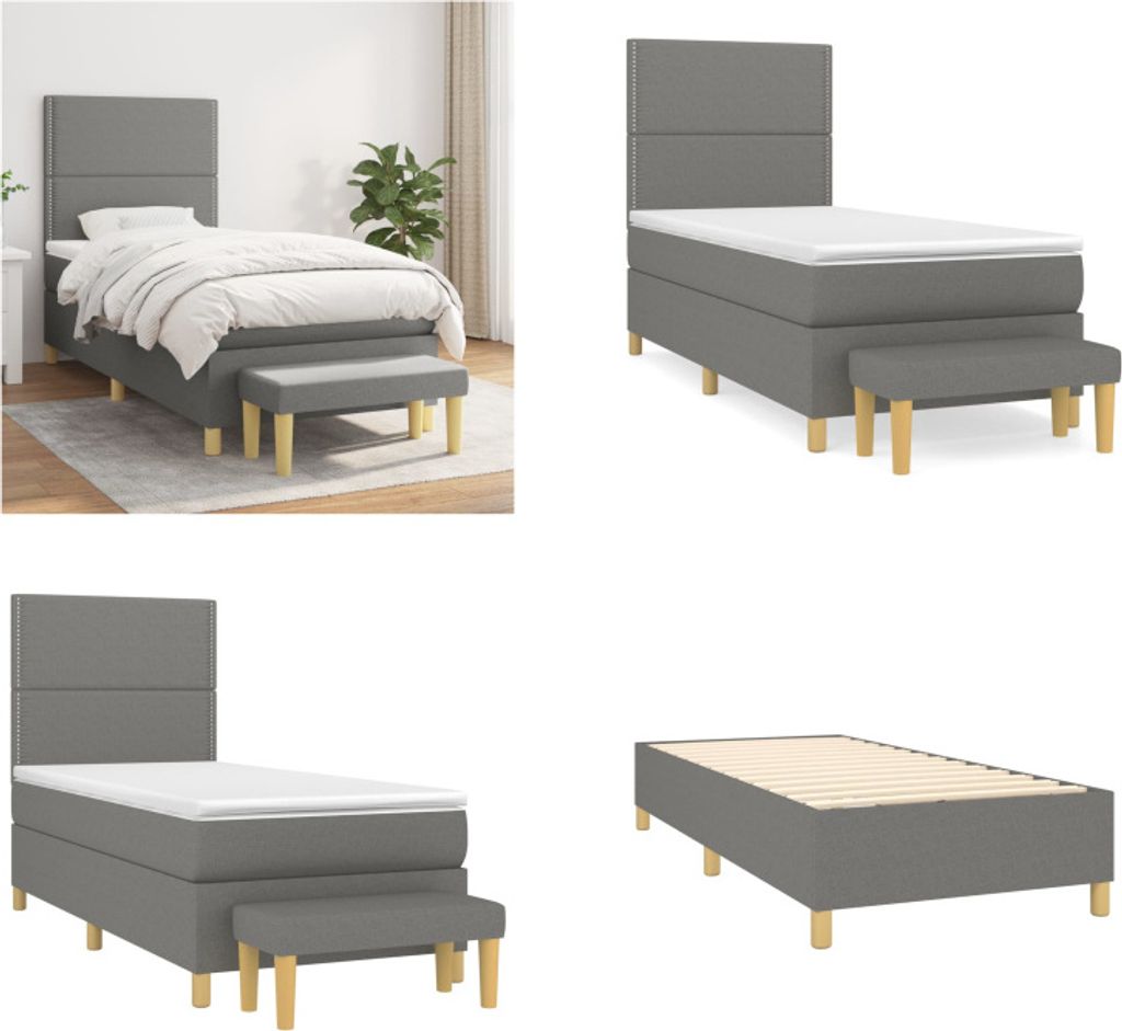 vidaXL Boxspringbett mit Matratze Dunkelgrau 100x200 cm Stoff - Boxspringbett - Boxspringbetten - Bett - Schlafzimmermöbel
