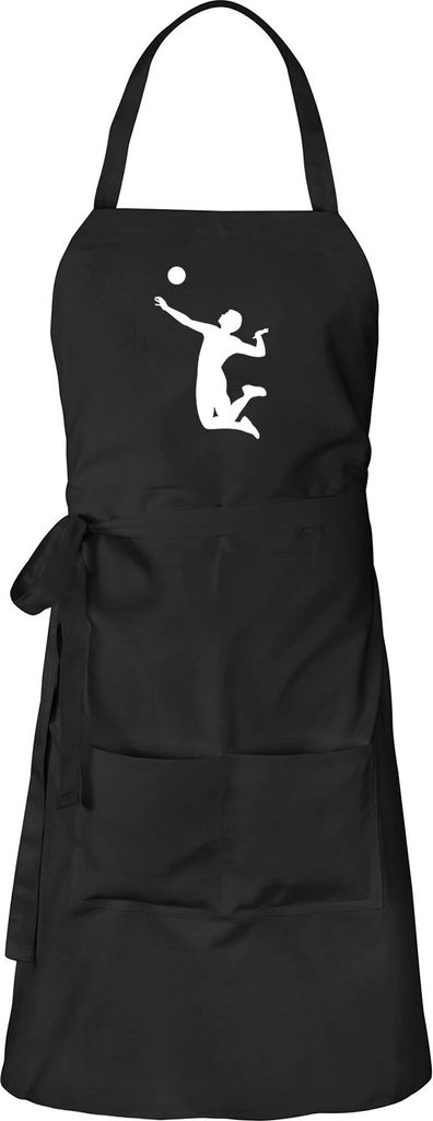 Huuraa Schürze Volleyball Silhouette Schwarz mit Taschen Baumwolle Kochschürze Geschenkidee