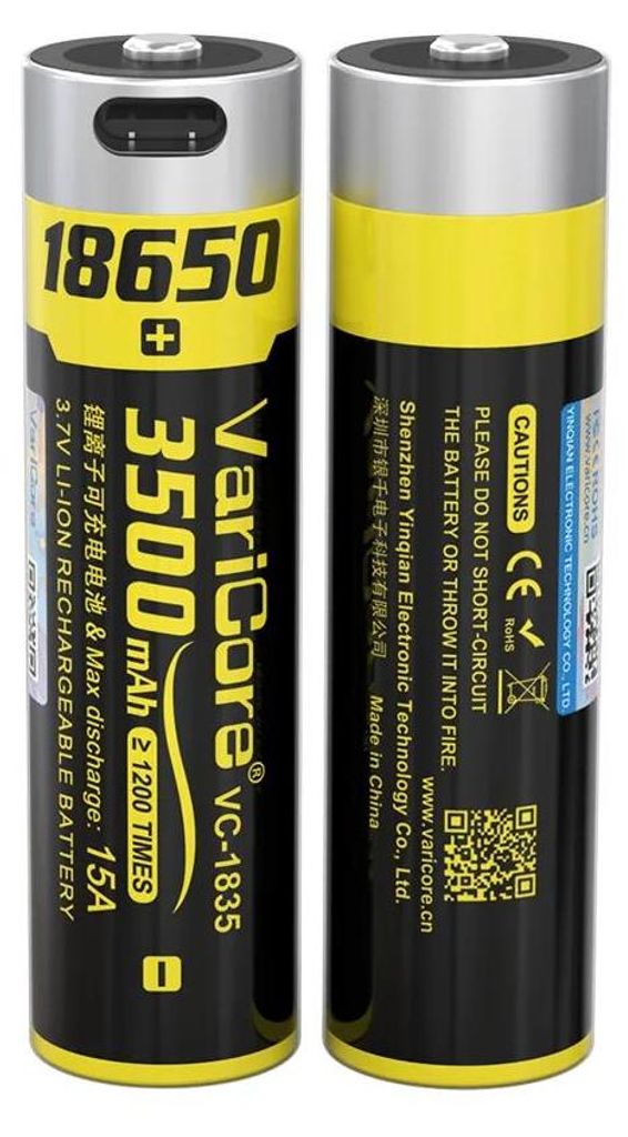18650 Li-Ion Akku - Modell VC-1835 - 3,7 V 3500 mAh - USB-C Ladeanschluss - wiederaufladbar für Taschenlampe - 5er Pack