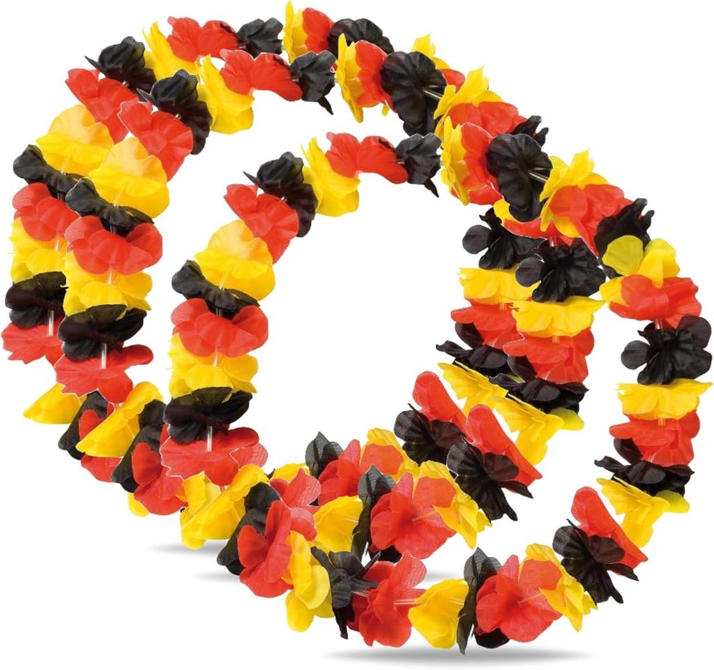 3er Blumenkette Fanartikel Deutschland WM 2026 – extra lang - Hawaiikette in schwarz, rot, gold für Fußballpartys & Deko zur Weltmeisterschaft