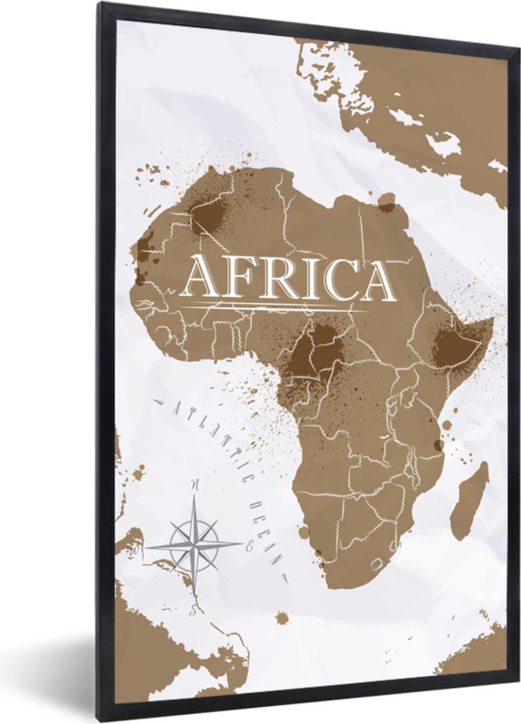MuchoWow MuchoWow Gerahmtes Poster Weltkarte - Braun - Afrika 20x30 cm - Poster mit zchwarzem Bilderrahmen - Drucken - Bilder Poster im Rahmen