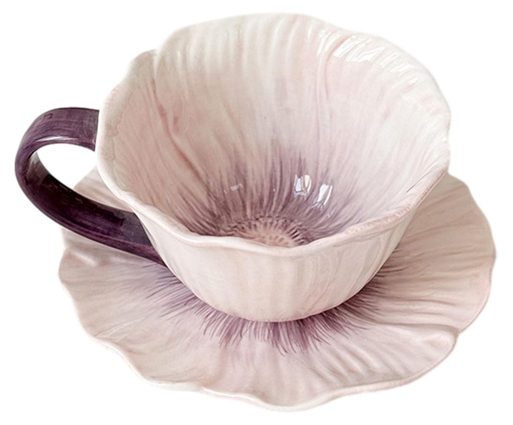 Kaffeetasse mit Untertasse, lebensmittelechte Keramik, florales Muster, mikrowellen-, spülmaschinen- und ofenfest, Cappuccino-Tasse
