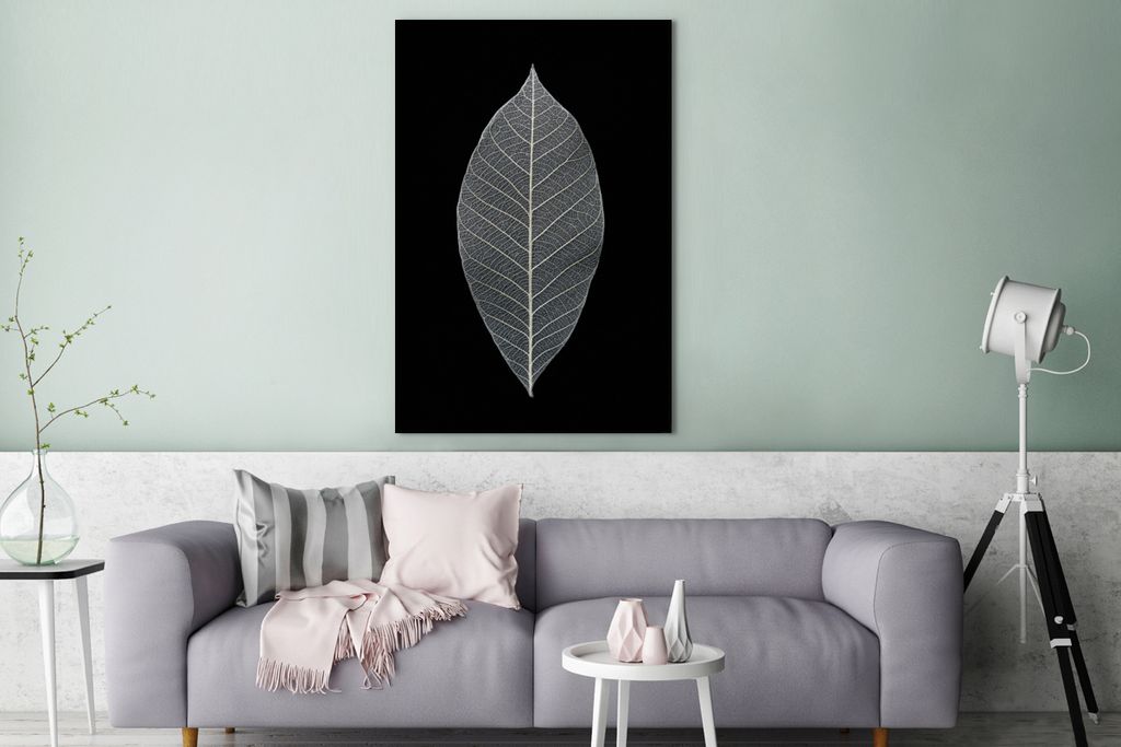 OneMillionCanvasses - Leinwandbilder - 90x140 cm, Ein Bild eines Blattskeletts in schwarz-weiß, Wandbilder Kunstdruck Wanddekoration - Foto auf ...
