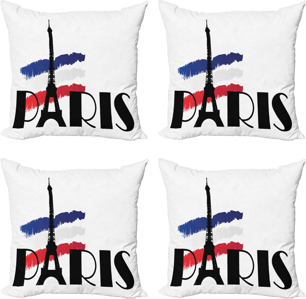 ABAKUHAUS Hipster Kissenbezug Set (4 Stück), Paris Eiffelturm Bild, Moderner Doppelseitiger Digitaldruck, 50 cm x 50 cm, Schwarz Marineblau Rot