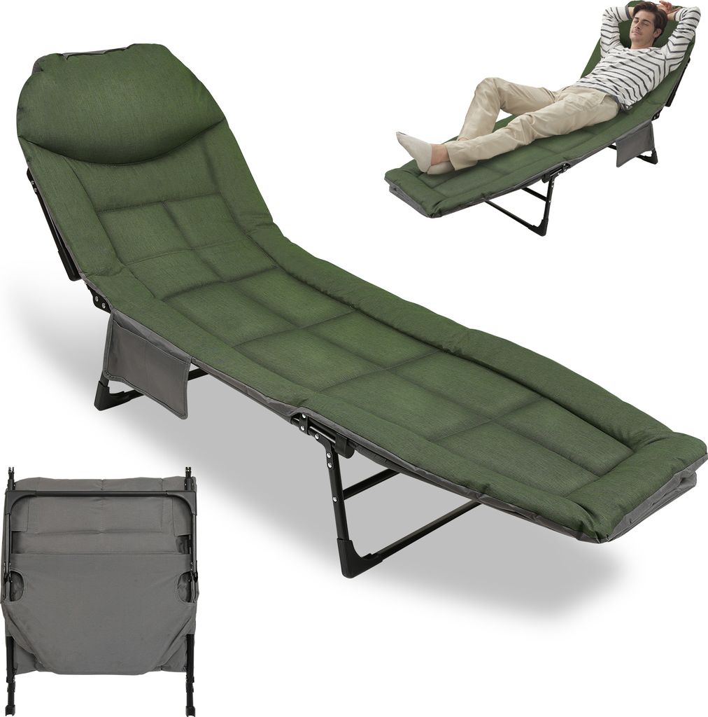 Aopunly Karpfenliege faltbar Bedchair Komfortable Campingliege 195x65x32cm Maximale Tragfähigkeit 150kg dunkelgrün