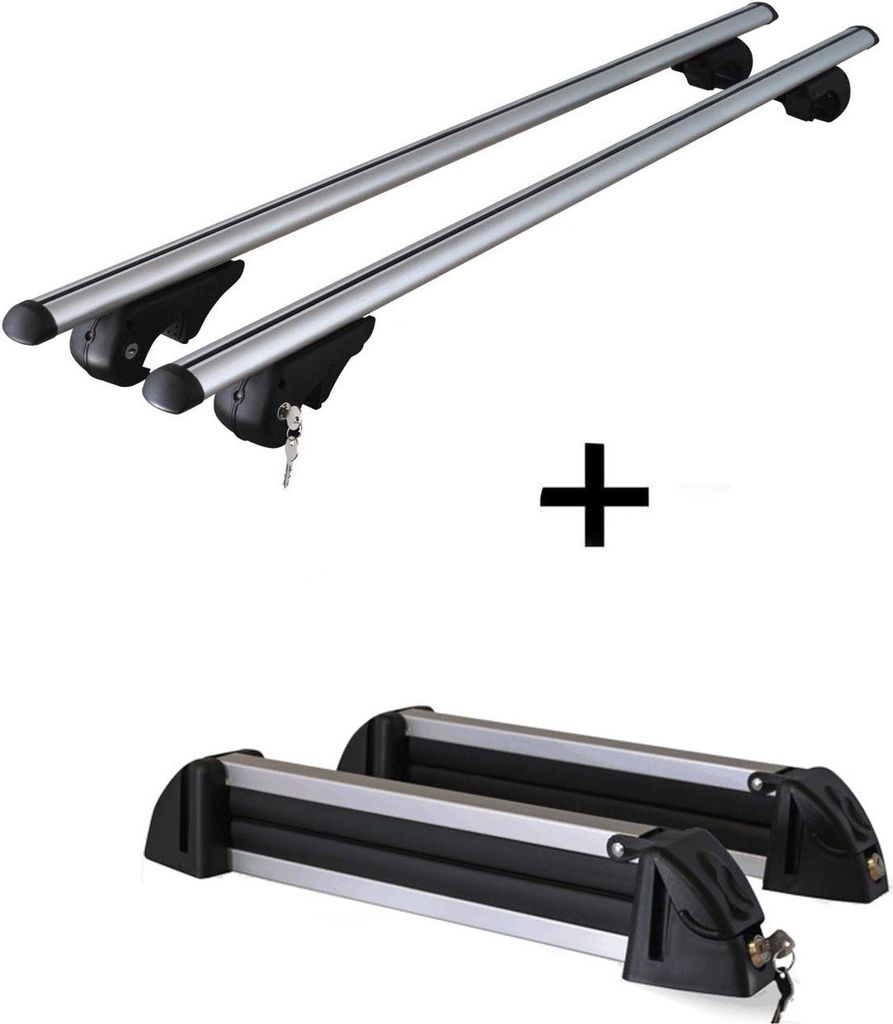 Relingträger Rio 135 + Skiträger / Snowboardträger / Skihalter Alu 4 Paar Ski kompatibel mit für Fiat Stilo Stationwagon (Kombi) 192 2001-2010