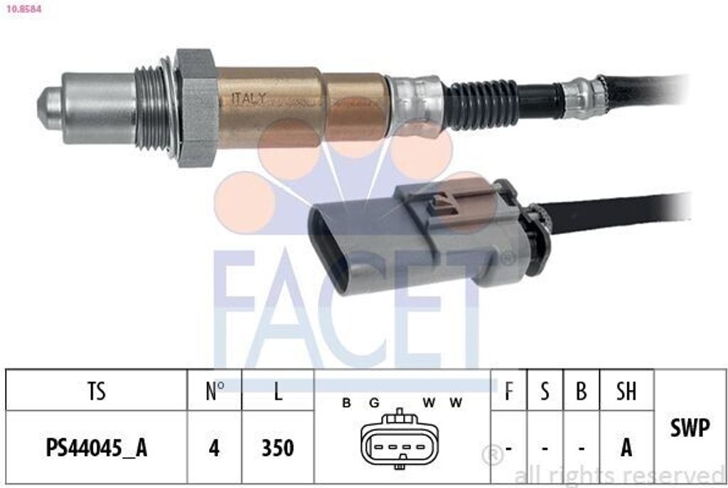FACET Lambdasonde für OPEL Astra K Sports Tourer (B16) nach-Kat Beheizt Planarsonde 350mm 10.8584