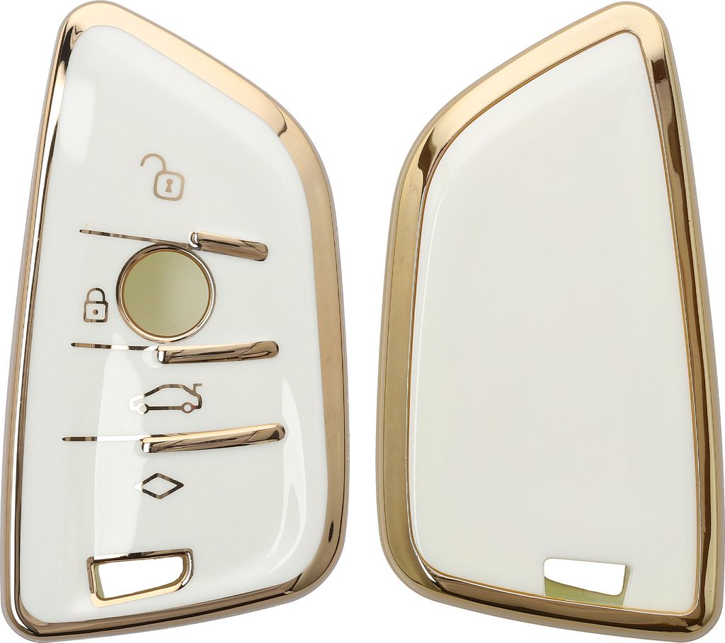 kwmobile Autoschlüssel Hülle kompatibel mit BMW 3-Tasten Smart Key Autoschlüssel - Schlüsselhülle Silikon Cover - Weiß Gold