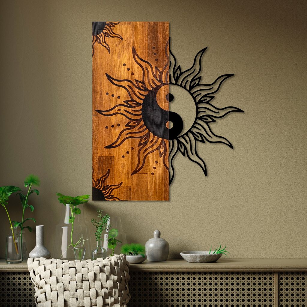 Wallity, Yin Yang, accessoire mural décoratif en bois, Image du produit 