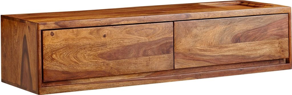 A wooden TV stand with two drawers.
