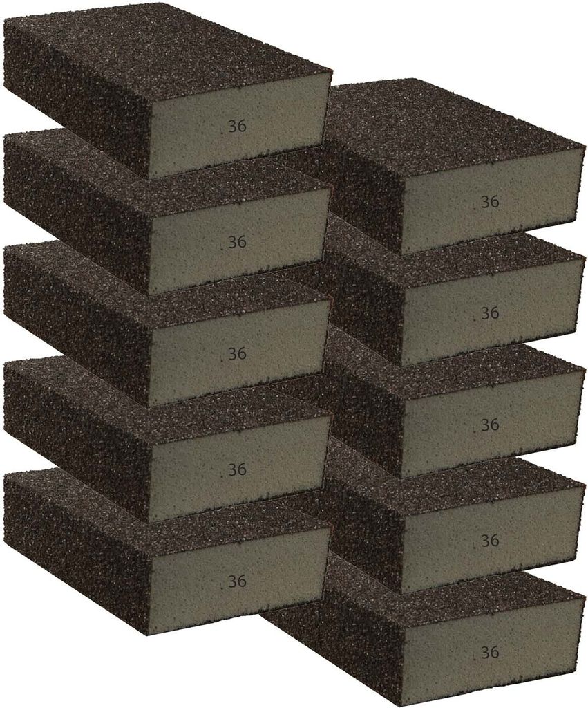 10er Pack Schleifschwamm grob Korn 36 für Holz Metall Lack - Universeller Handschleifer Polierblock schwarzbraun