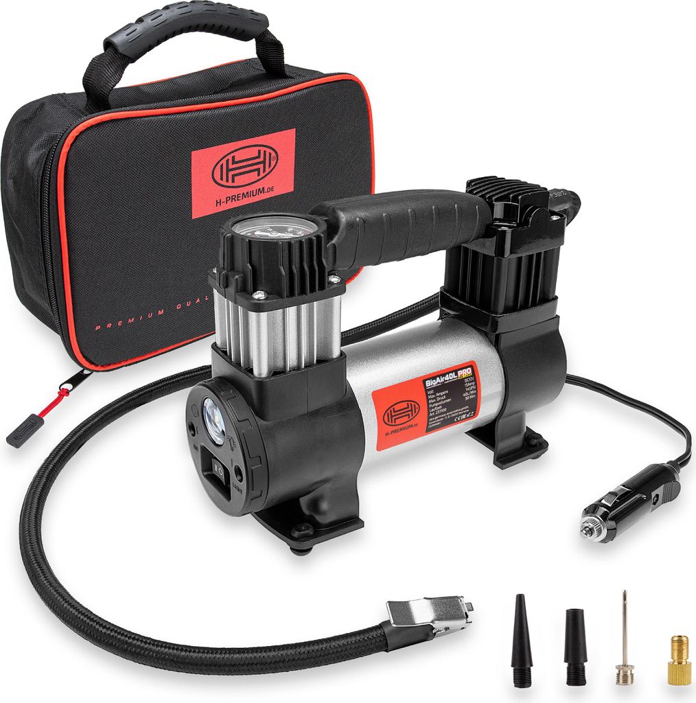 HEYNER Auto Kompressor elektrische Luftpumpe minikompressor 10 bar 12V LED Beleuchtung