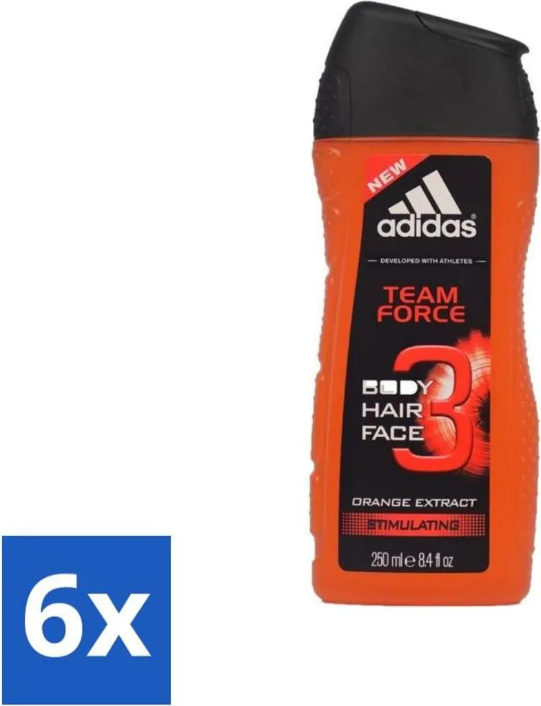 Adidas Team Force Gel Douche Homme 3 en 1 Stimulant - Pack de 6 x 250 ml