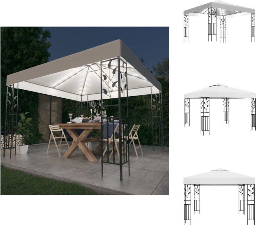vidaXL Pavillon mit LED-Lichterkette 3x3 m Weiß - Pavillons & Partyzelte