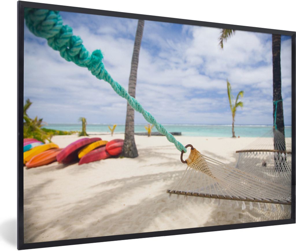 MuchoWow Gerahmtes Poster Strand - Boot - Hängematte 60x40 cm - Poster mit Schwarzem Bilderrahmen Wandposter Rahmen Foto Bilder - Printing - Wan...