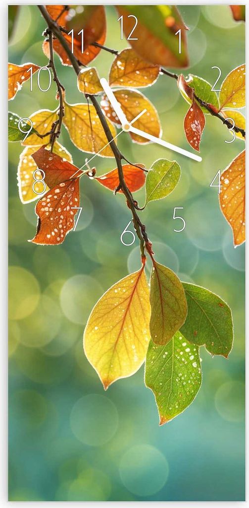 Wanduhr aus Glas mit Motiv Herbstlaube Lichtspiel- 30 x 60 cm - inkl. Aufhängesystem