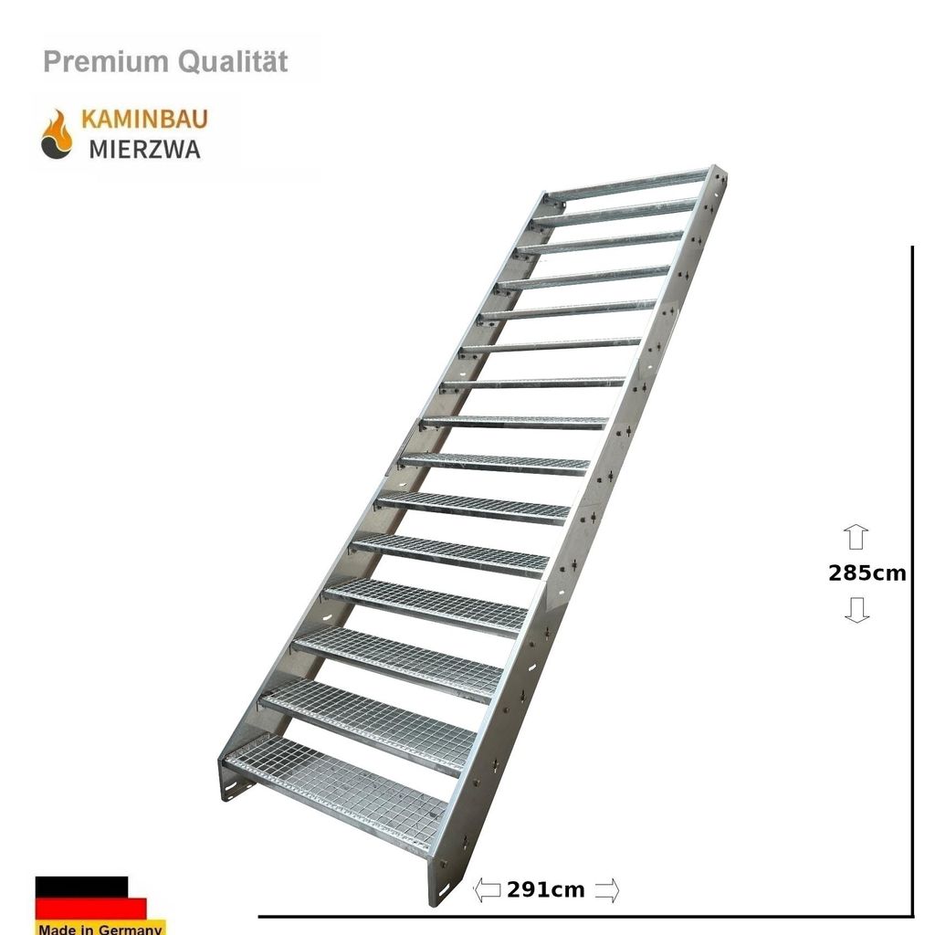 Wangen- Stahltreppe Gitterroststufen 15 Stufen - Verzinkt - (B x H x T) 60 x 285 x 291 cm