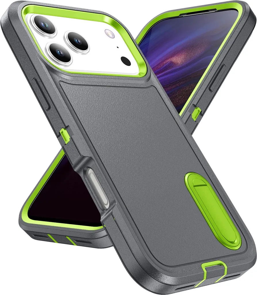 Custodia iPhone 17 Pro Max Antiurto 3 Strati Grigia con Supporto