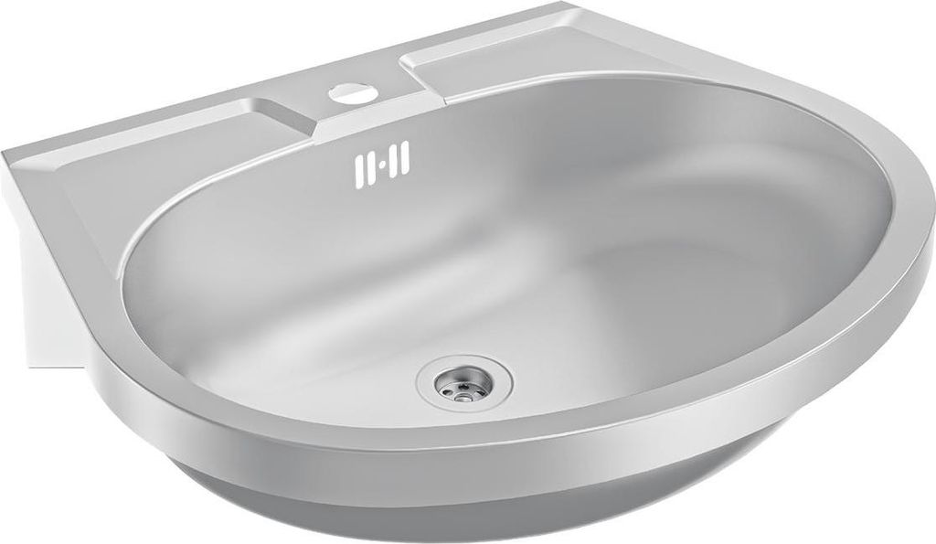 KWC AR Handwaschbecken, ANIMA, Edelstahl, 550x155x450 mm, m. Hahnl., m. Überl.