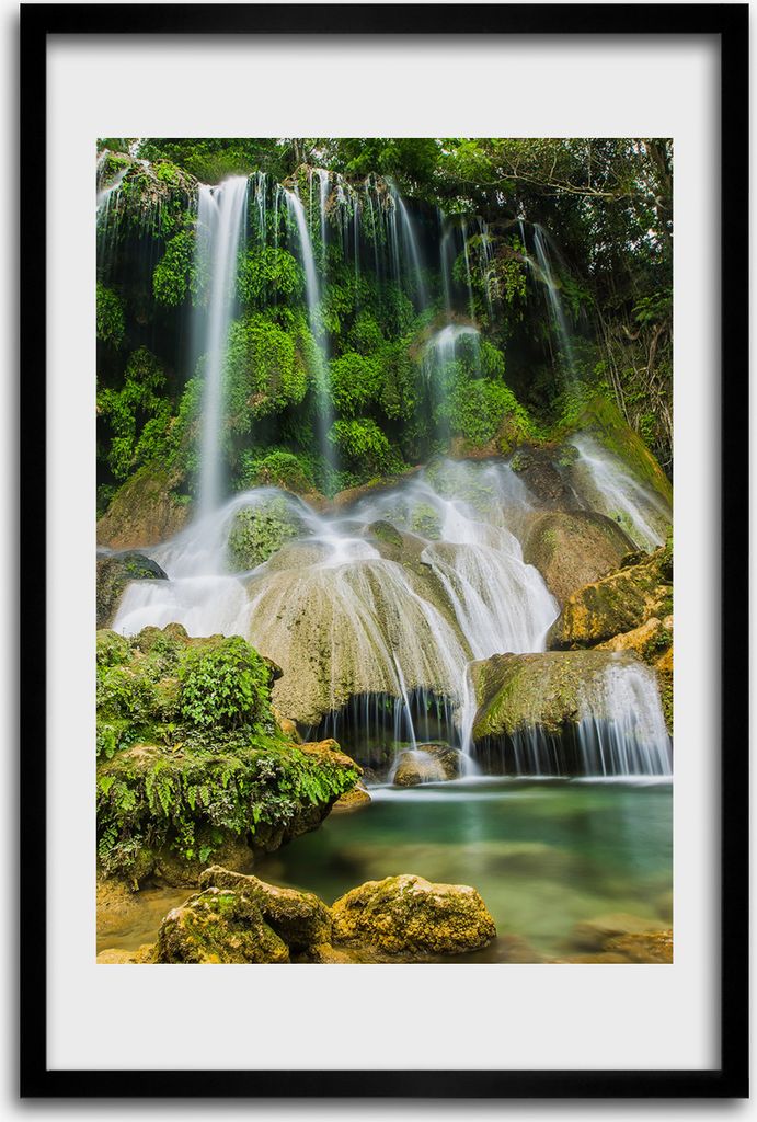 Bild - Bilderrahmen - 40 cm x 60 cm - MDF - Rahmen - Wandkunst - Wasserfall im Dschungel