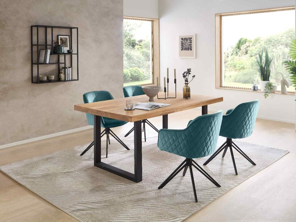 Essgruppe CAPRI-U Esstisch Eiche massiv geölt, 4 Stühle in grün