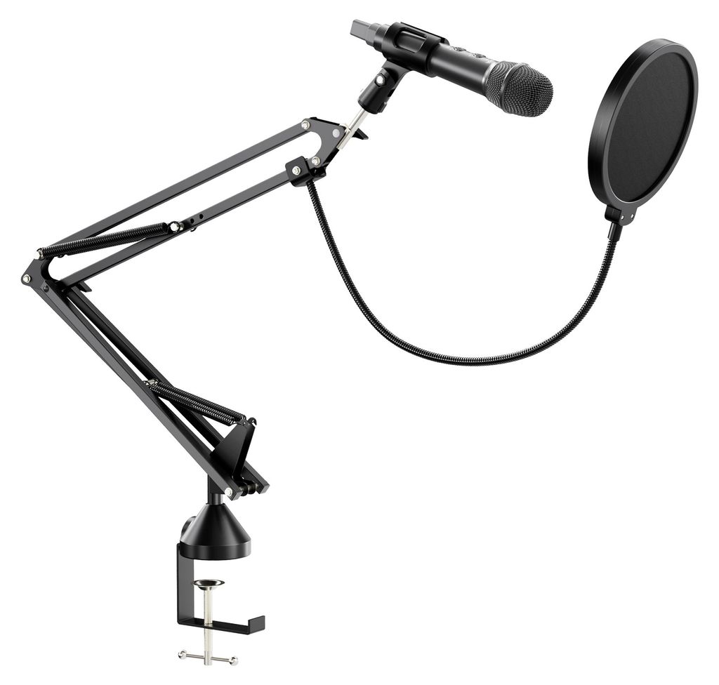 Walimex pro Boya HM2 Mikrofon + Mikrofonarm Set, Handmikrofon mit USB-C Anschluss & 120 cm Kabel, 360° Tischmikrofonarm mit Pop Filter & Windschutz