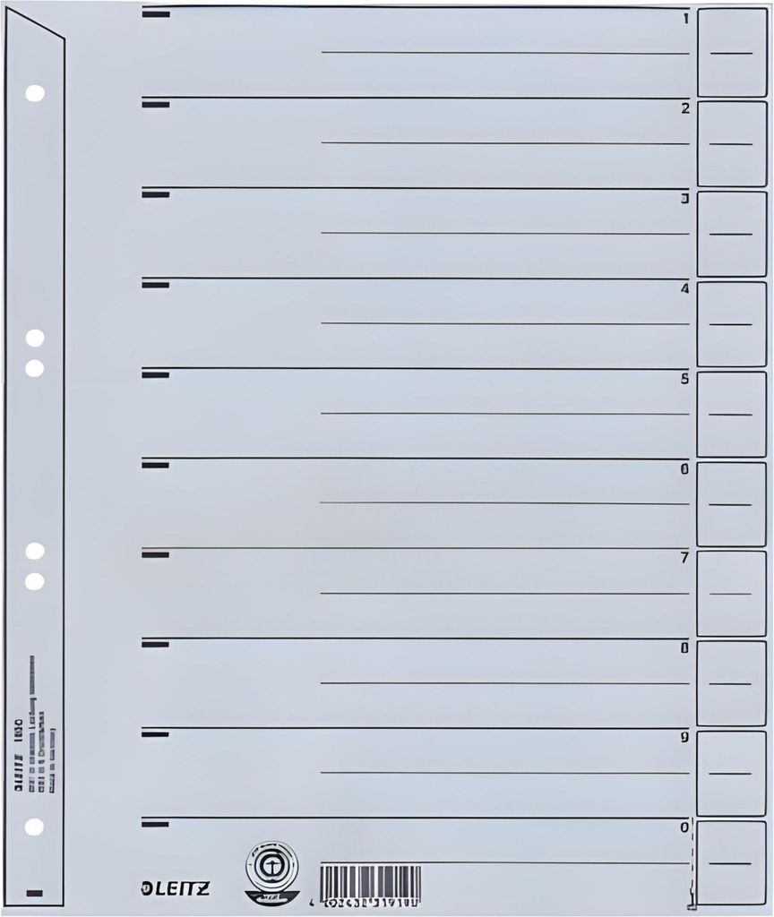Leitz Trennblatt 16500085 DIN A4 200g Karton grau 100 St./Pack.