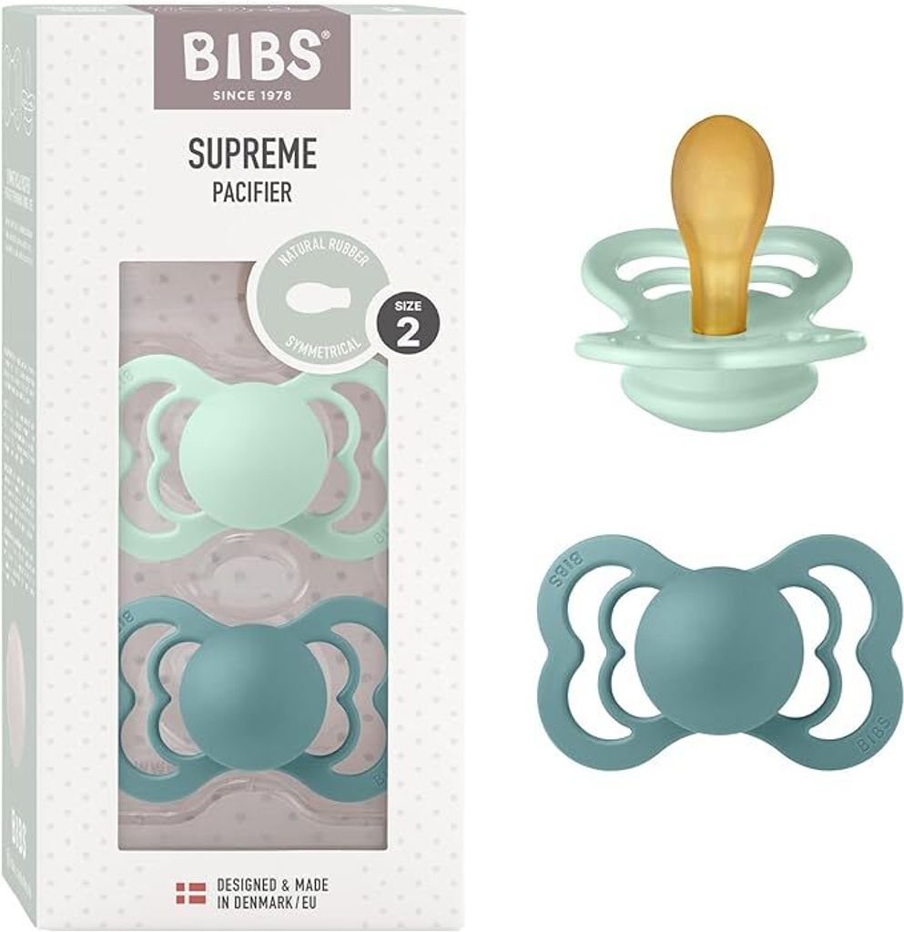 BIBS Supreme Schnuller 2er-Pack, BPA-frei, Symmetrischer Nippel. Naturkautschuk / Latex, Hergestellt in Dänemark. Größe 2 (6-18 Monate), Nordic ...