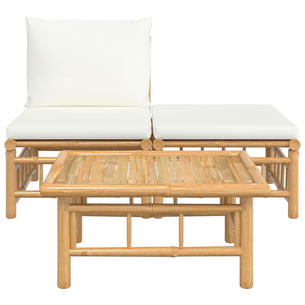 " " 3-tlg. Garten-Lounge-Set - CLORIS - Balkonmöbel - Gartenmöbel Set - mit Kissen Creme Bambus - 65x55x30 cm NeuMöbel 6960962