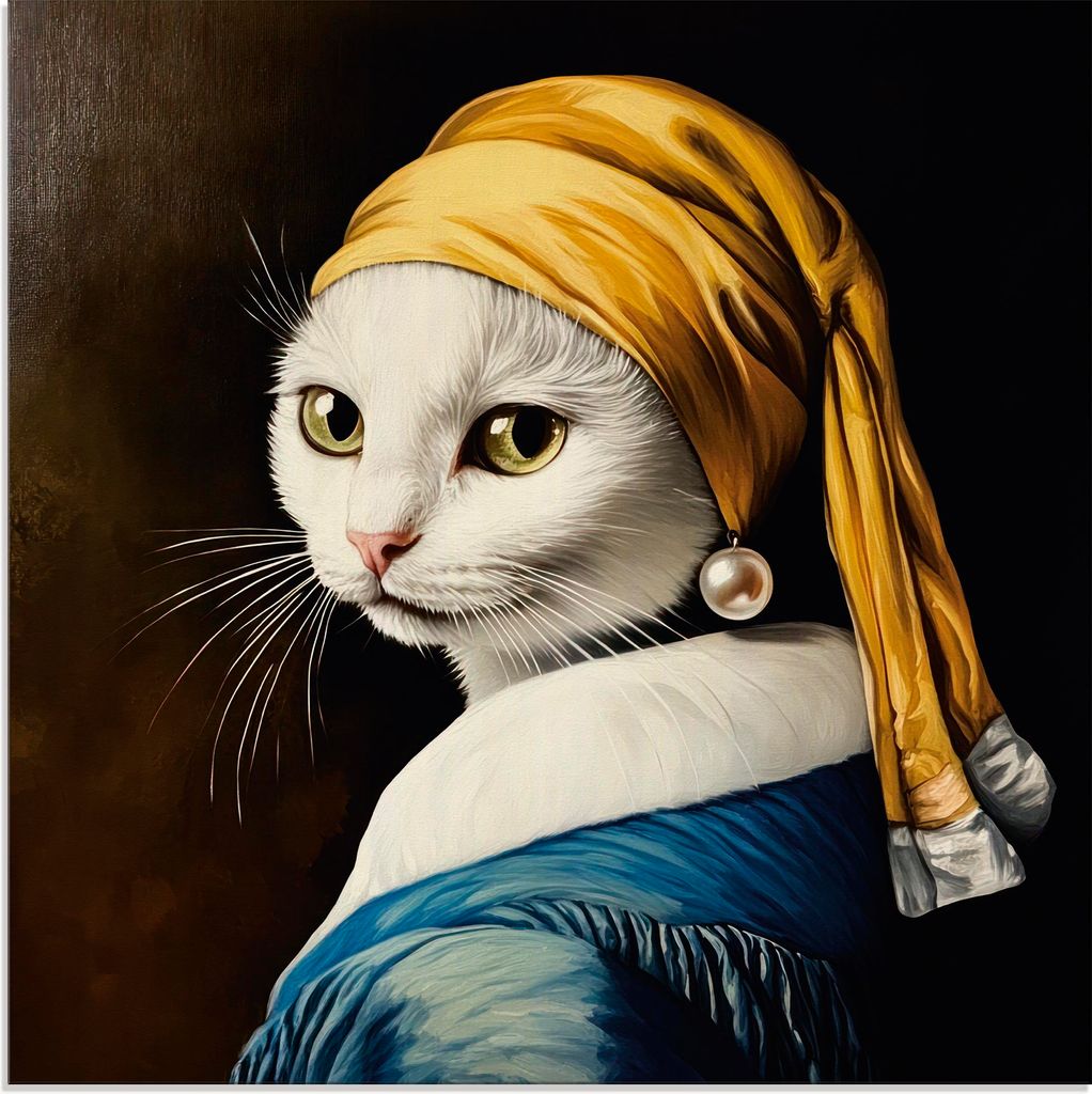 ARTland Glasbild Die Katze mit dem Perlenohrring Größe: 40x40 cm