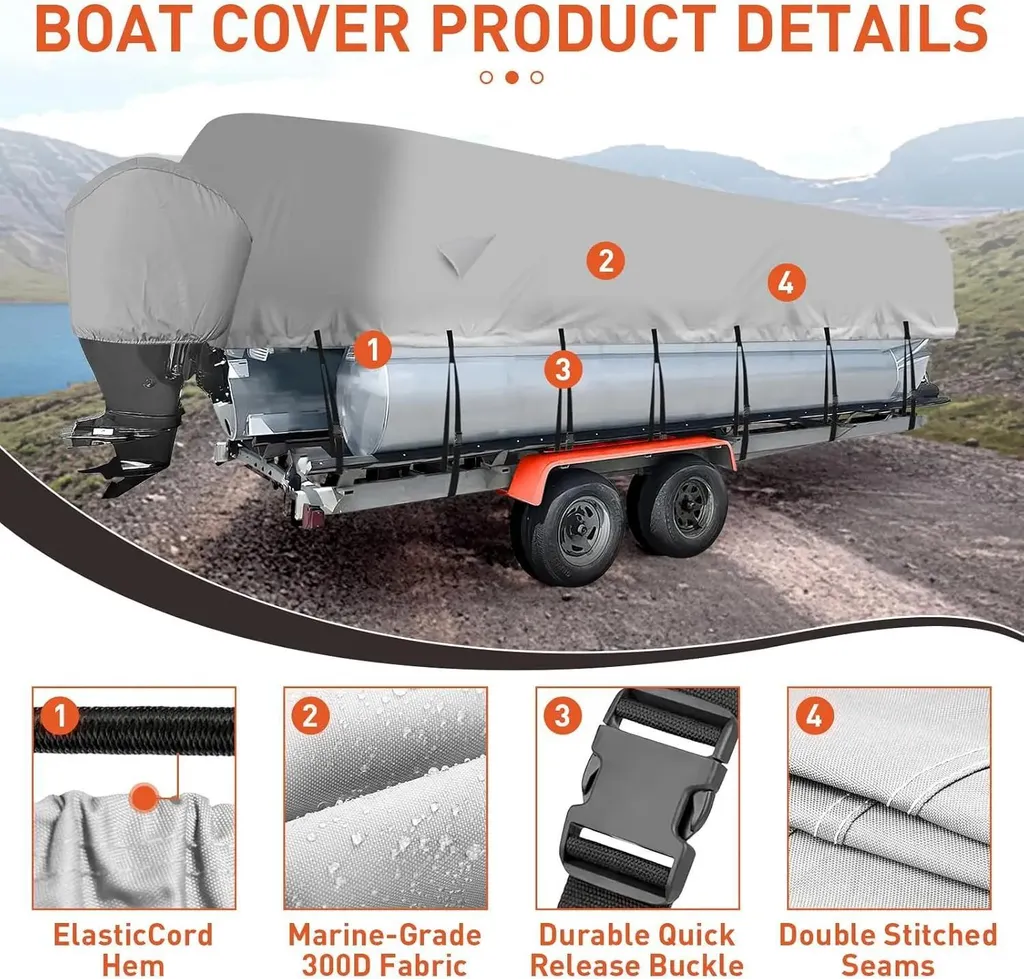 Bâche de transport pour bateau ponton 17-20 pieds adaptée aux remorques - 4