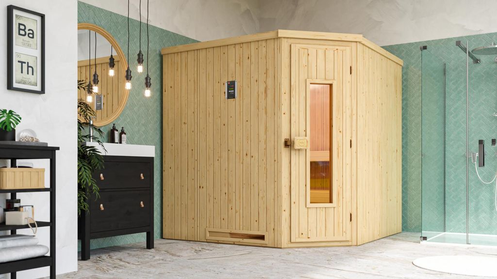 weka Elementsauna VARBERG Gr. 3 Sparset 7,5 kW BioS inkl. digitaler Steuerung, Massivholztür x B x T x H x 194 x 194 x 199