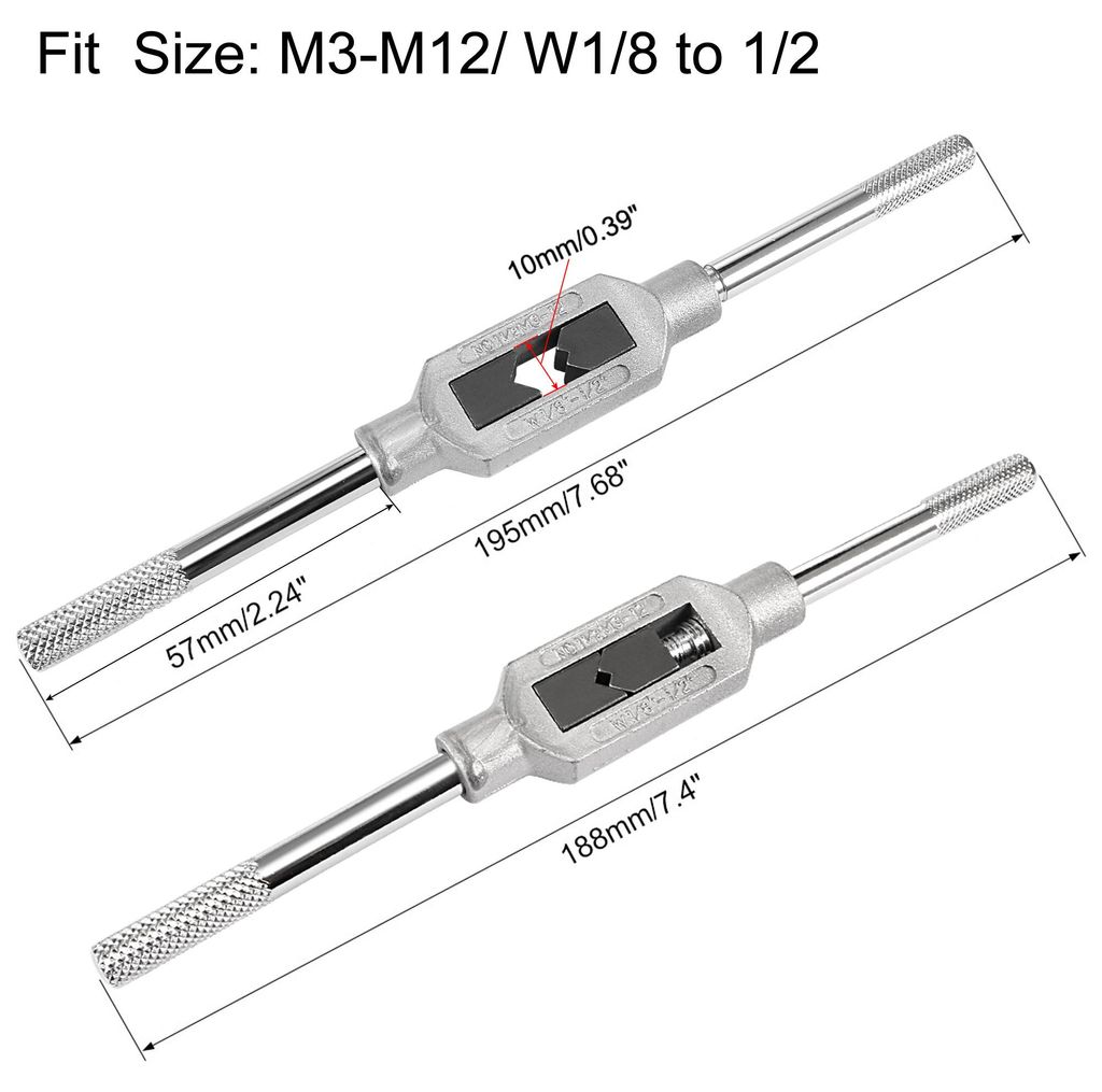 2St Windeisen Einstellbarer Griff fš¹r Metrische M3-M12 W1/8-1/2 Gewindebohrer Vernickelt Kohlenstoffstahl Griff