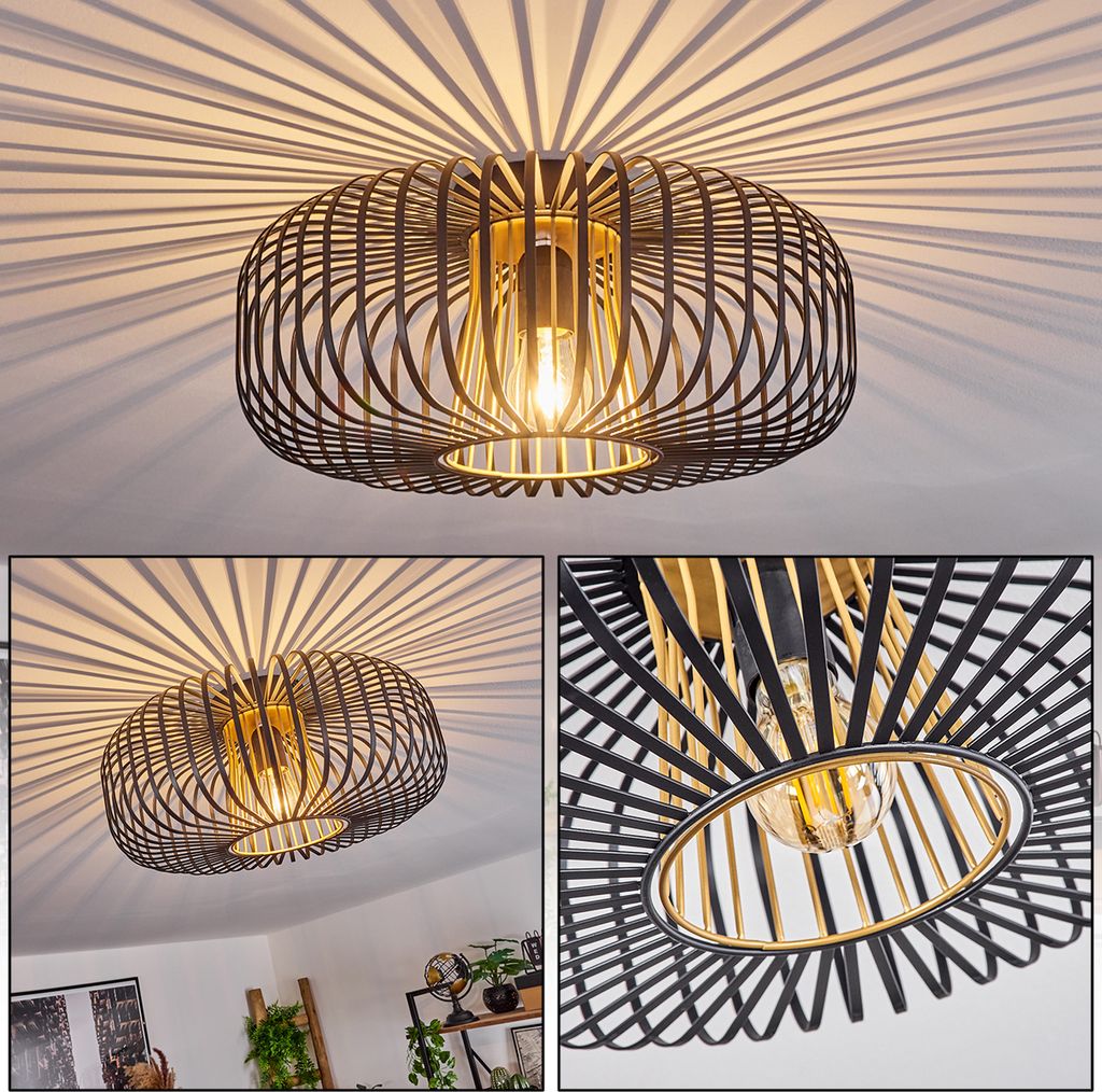 Aidone »Aidone« runde Deckenlampe aus Metall in Schwarz/Goldfarben