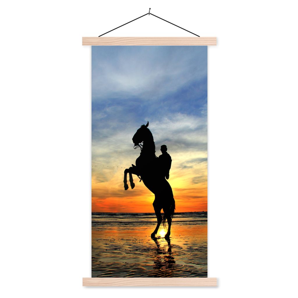 MuchoWow Textilposter Pferd - Himmel - Schatten 40x80 cm mit holzfarbenen Rahmen - Wohnzimmer