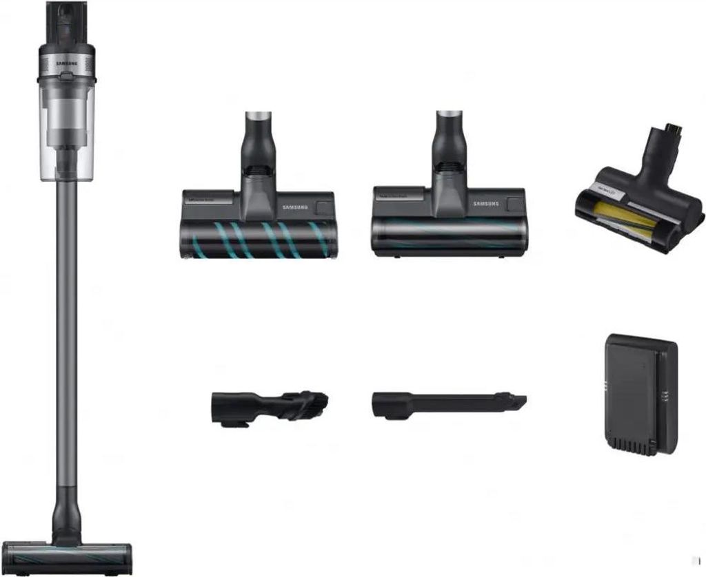 A collection of vacuum cleaner parts and accessories arranged on a white background.